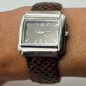 Silver & Brown Cuff Watch